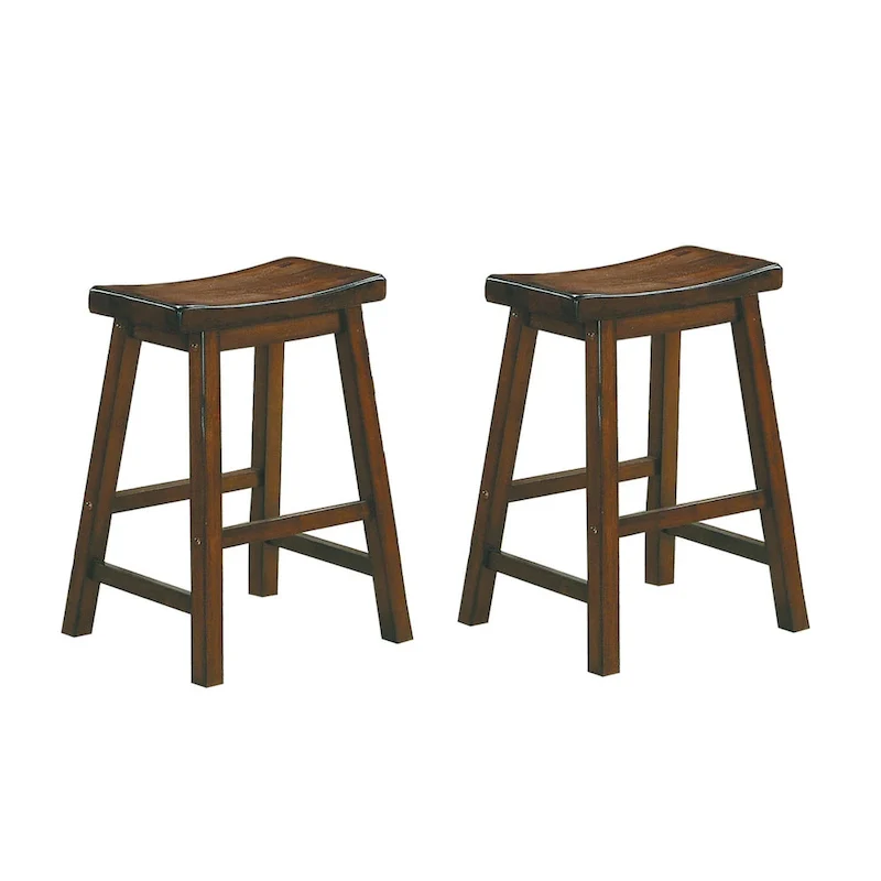 Wooden 24 Counter Height Stool with Saddle Seat, Distressed Cherry, Set Of 2
