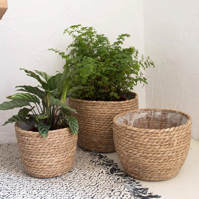 HULIANFU Straw Weaving Flower Plant Basket Grass Planter Basket Indoor Outdoor Flower Pots Cover Plant Containers for Plantable Plants FU - Deanwangkt