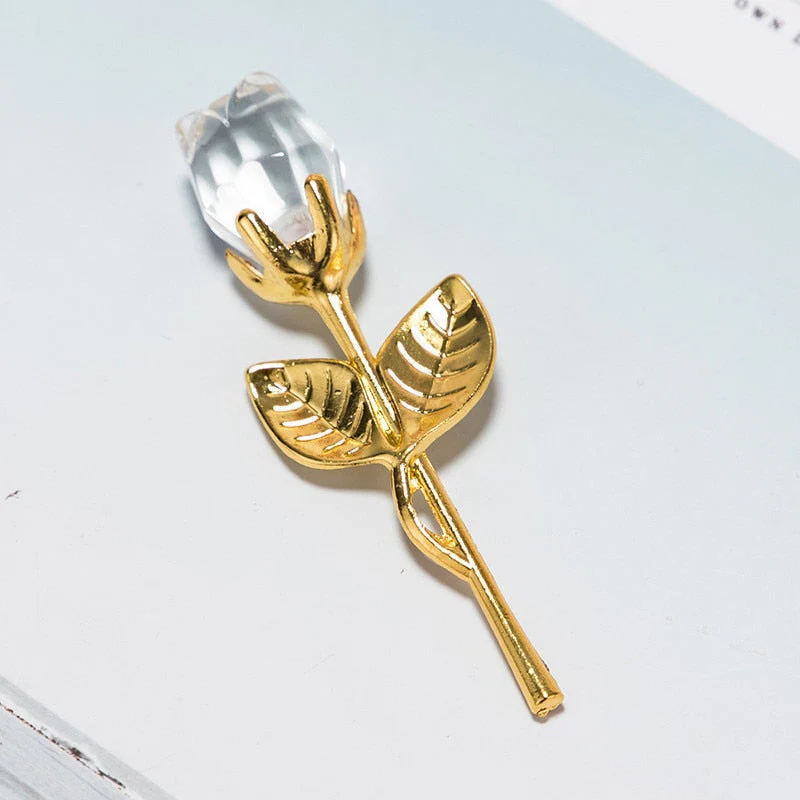 HULIANFU Valentines Day Gift Crystal Glass Rose Artificial Flower Silver Gold Rod Rose Flower for Girlfriend Wedding Gifts for Guest - Deanwangkt