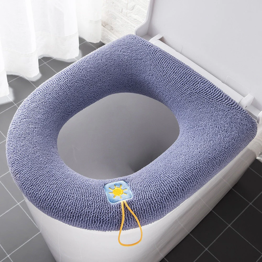 HULIANFU Winter Warm Toilet Seat Cover Closestool Mat 1Pcs Washable Bathroom Accessories Knitting Pure Color Soft O-shape Pad Bidet Cover - Deanwangkt