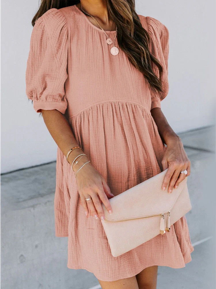 Hulianfu Summer Short-sleeved Dress Fashion New Loose Puff Sleeves Oversize Breasted Solid Color Dress Dresses Women - Deanwangkt