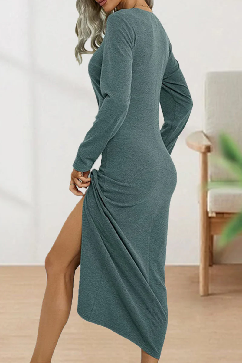 hulianfu Sweet Elegant Solid Fold O Neck Sheath Dresses(6 Colors) - Deanwangkt