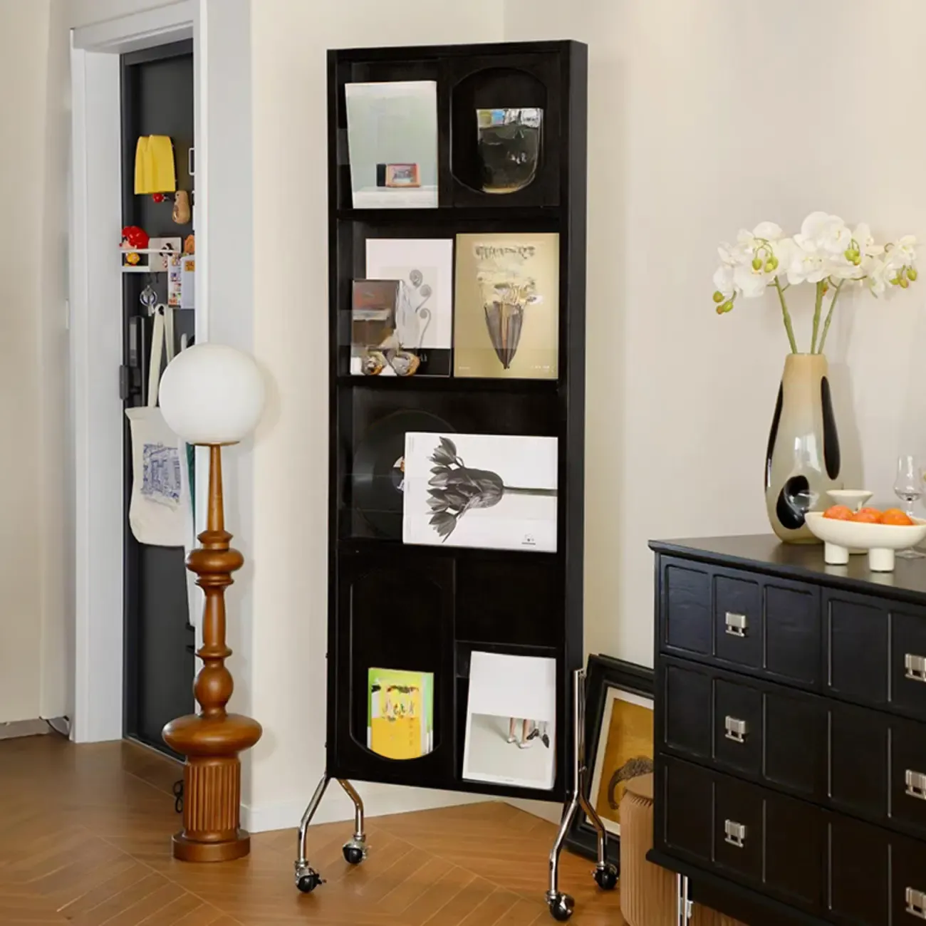 Vertical Wooden Closed Back 5-Shelf Mobile Bookcase