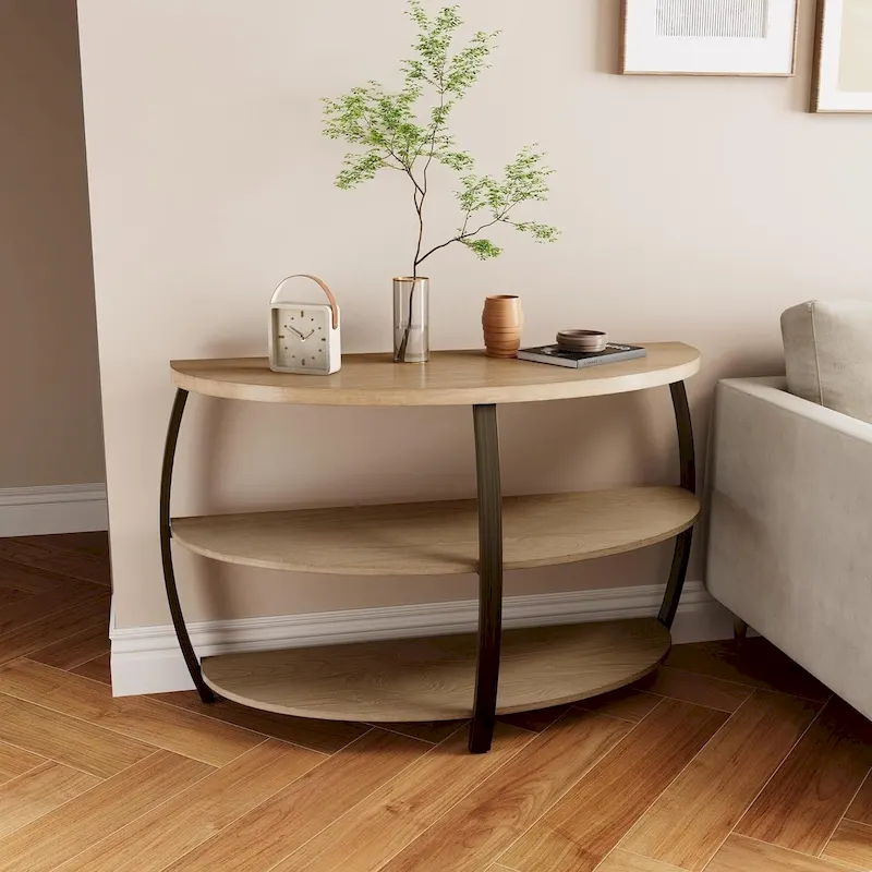 Oval Coffee Table, Industrial 2-Tier Elliptic Coffee Table