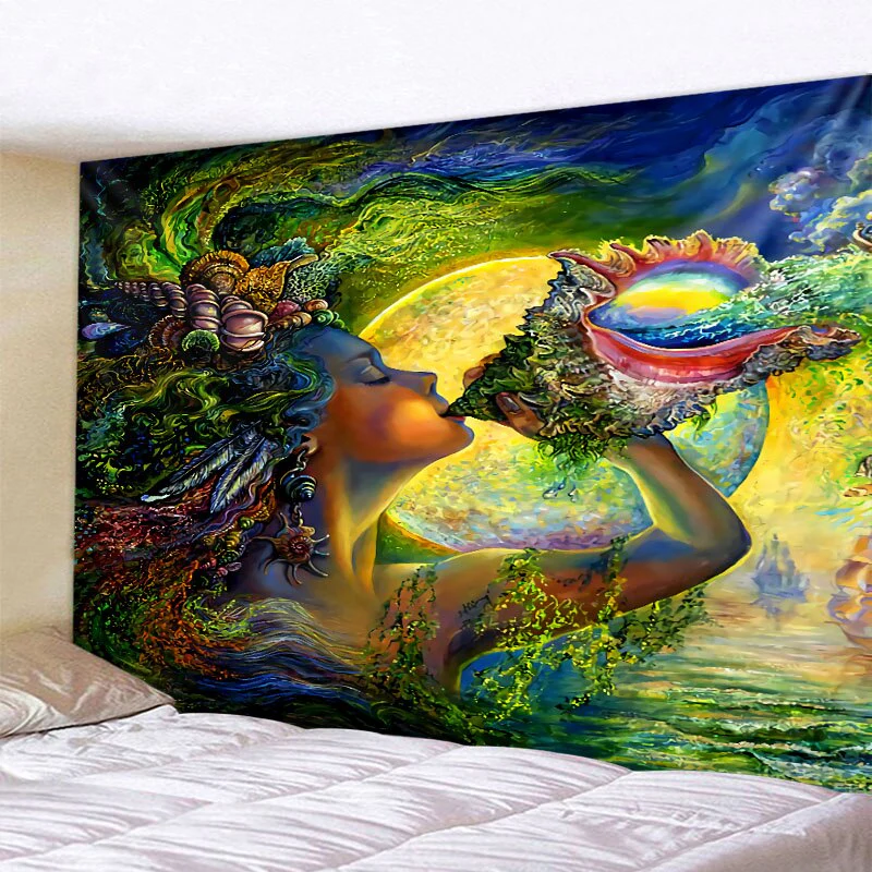 HULIANFU Psychedelic Mushroom 3D Printing Tapestry Hippie Fantasy Colorful Art Tapestry Mandala Bohemian Family Dormitory Wall Decoration - Deanwangkt