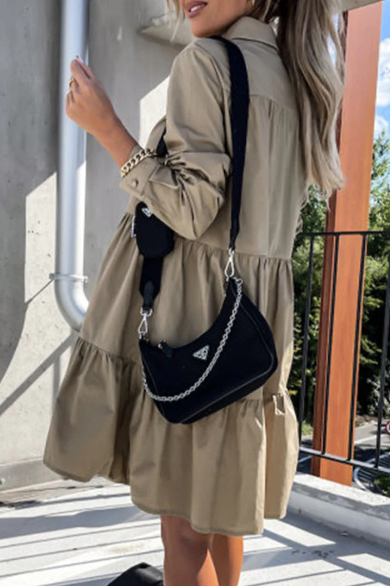 hulianfu Casual Buckle Turndown Collar Shirt Dress Dresses(4 Colors) - Deanwangkt