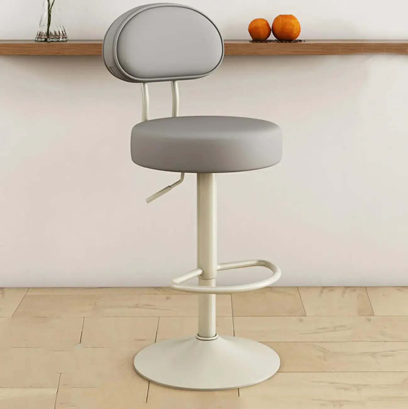 Round Adjustable Faux Leather Bar Stools with Back