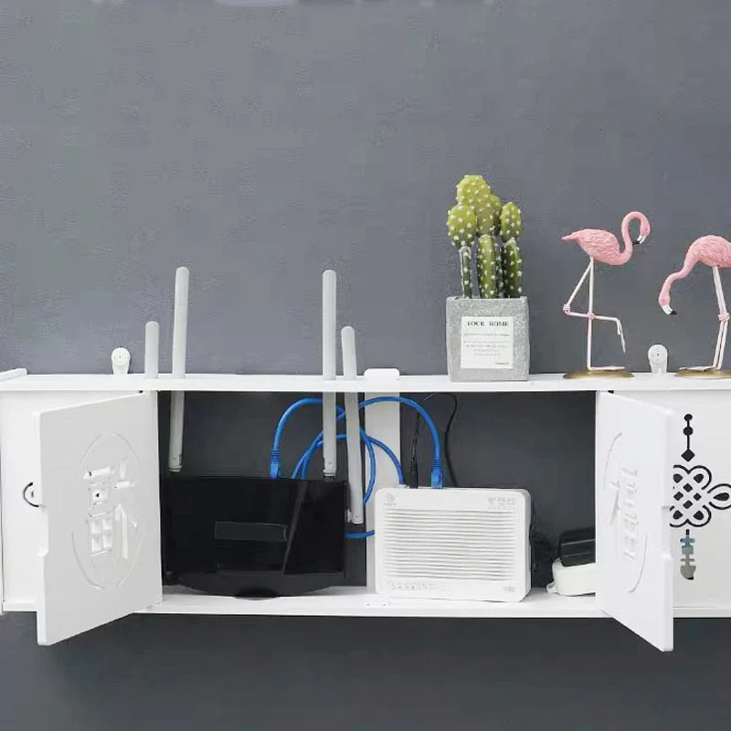 HULIANFU Large Wireless Wifi Router Storage Box PVC Density Panel Shelf Wall Hanging Board Bracket Cable  Organizer Home Decor - Deanwangkt