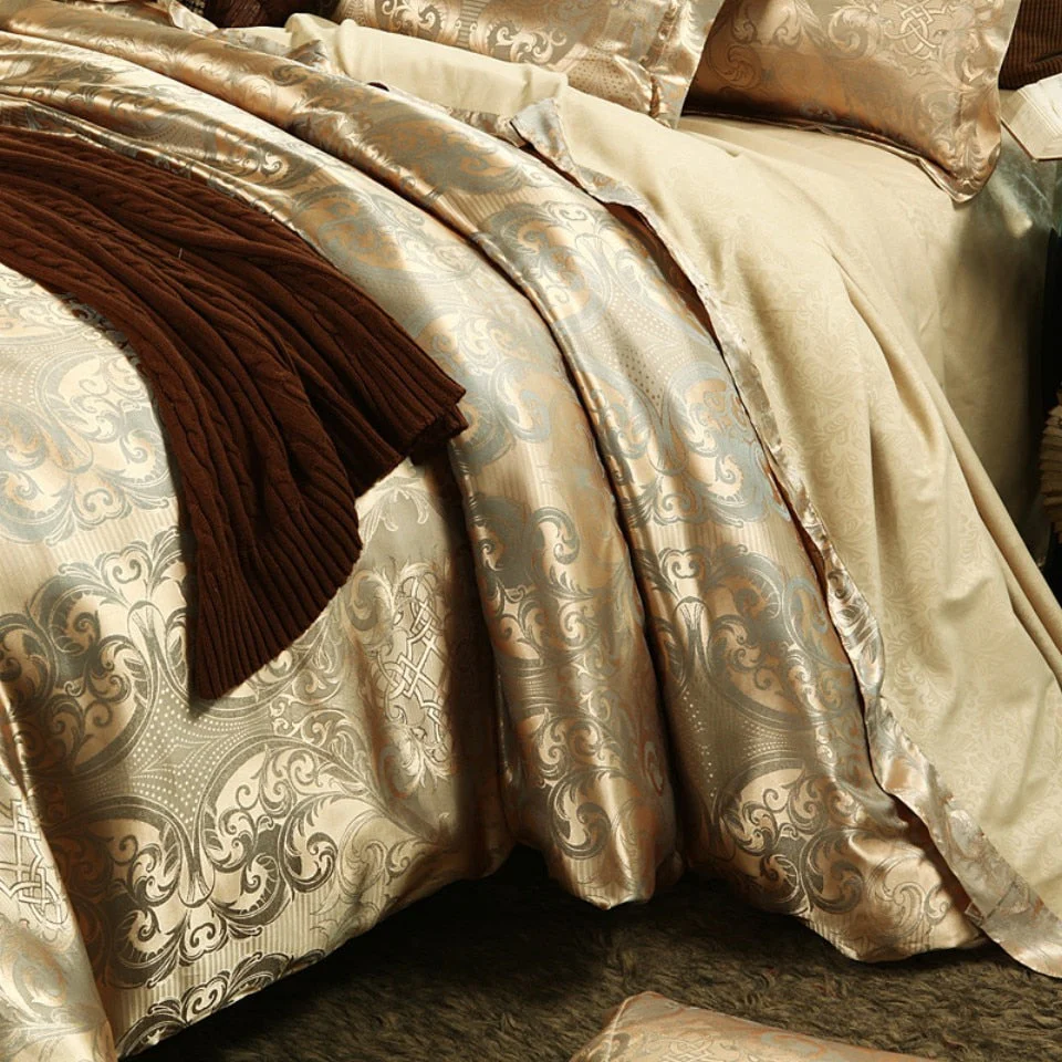 HULIANFU Luxury Jacquard Bedding Set King Size Duvet Cover Quilt Set Queen Comforter Bed Gold Quilt Cover High Quality For Adults - Deanwangkt