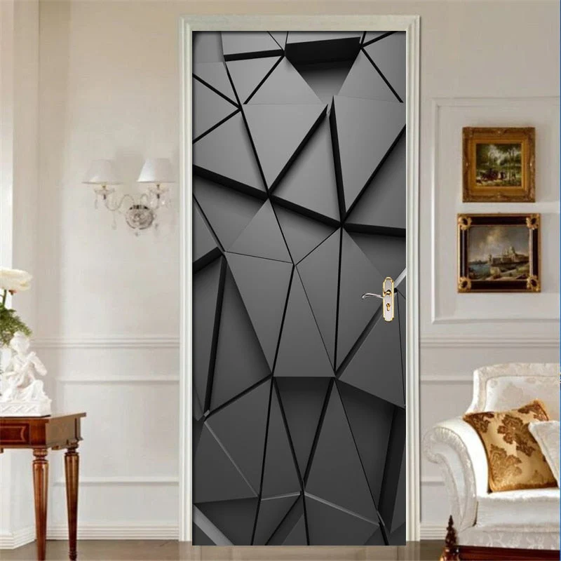 HULIANFU 2026  PVC Self-Adhesive Waterproof Door Sticker Modern 3D Abstract Line Mural Wallpaper Living Room Study Home Decor Art Door Poster - Deanwangkt