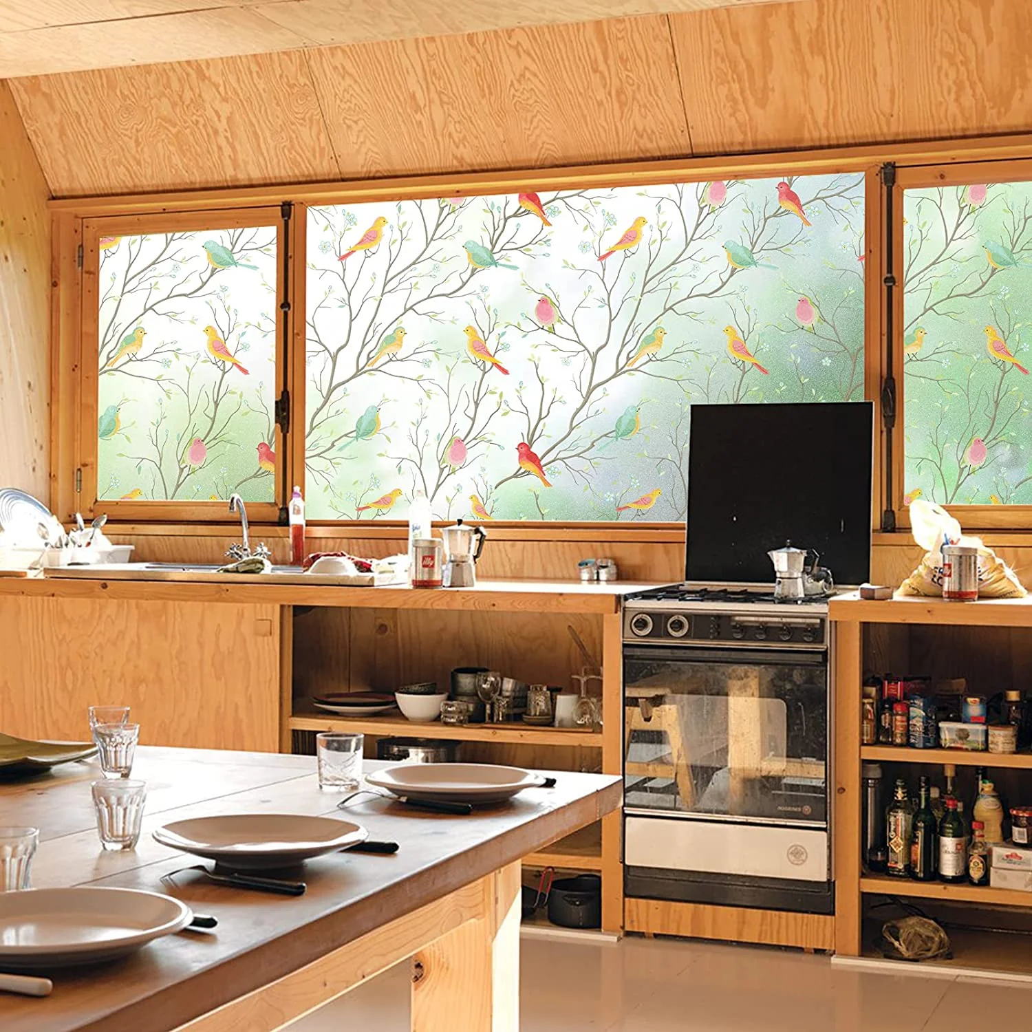 HULIANFU Privacy Window Film Opaque Non-Adhesive Bird Decals Decorative Glass Covering Static Cling Tint Frosted Window Stickers for Home - Deanwangkt