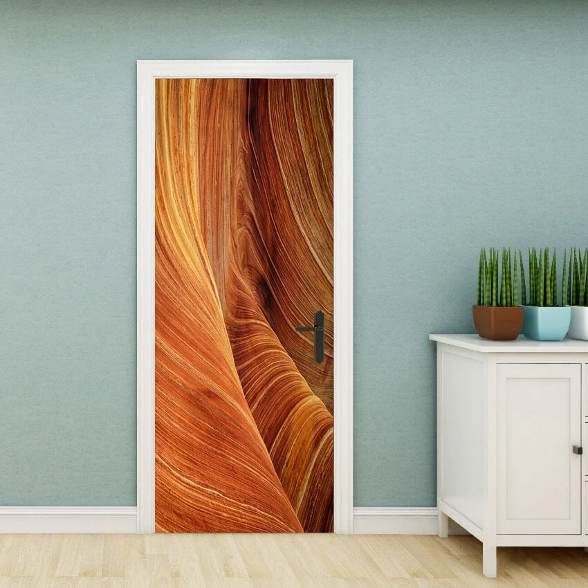 HULIANFU PVC Material Self-adhesive Door Stickers Art Colorful Light Tie-dye Blooming Abstract Home Decor Poster Door Decoration Stickers - Deanwangkt