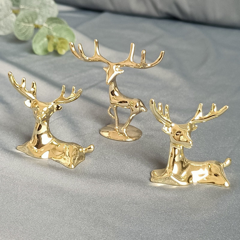 HULIANFU Nordic Style Mini Light Luxury Imitation Copper Elk Ornaments  Deer Sculpture Gold plated zinc alloy deer ornaments decoration - Deanwangkt