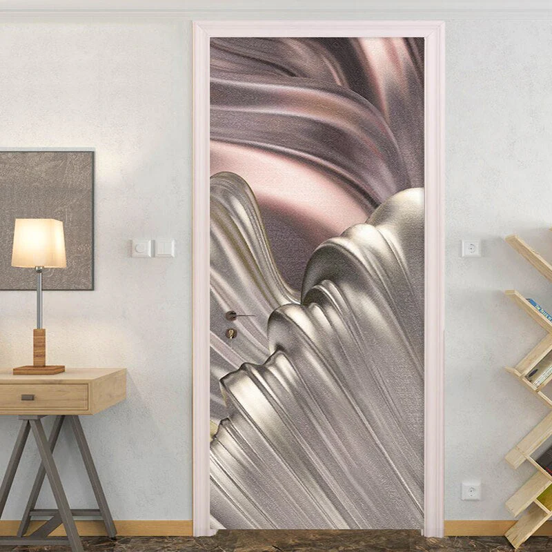 HULIANFU  PVC Self-Adhesive Waterproof Door Sticker Modern Light Luxury 3D Golden Abstract Wallpaper Living Room Bedroom 3D Door Murals - Deanwangkt