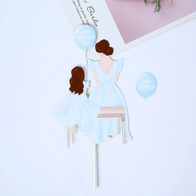 HULIANFU New Back Silk Gauze Skirt Happy Mothers Day Cake Topper Girl Birthday Cake Decoration Party Supplies Cake Decorating Tools - Deanwangkt