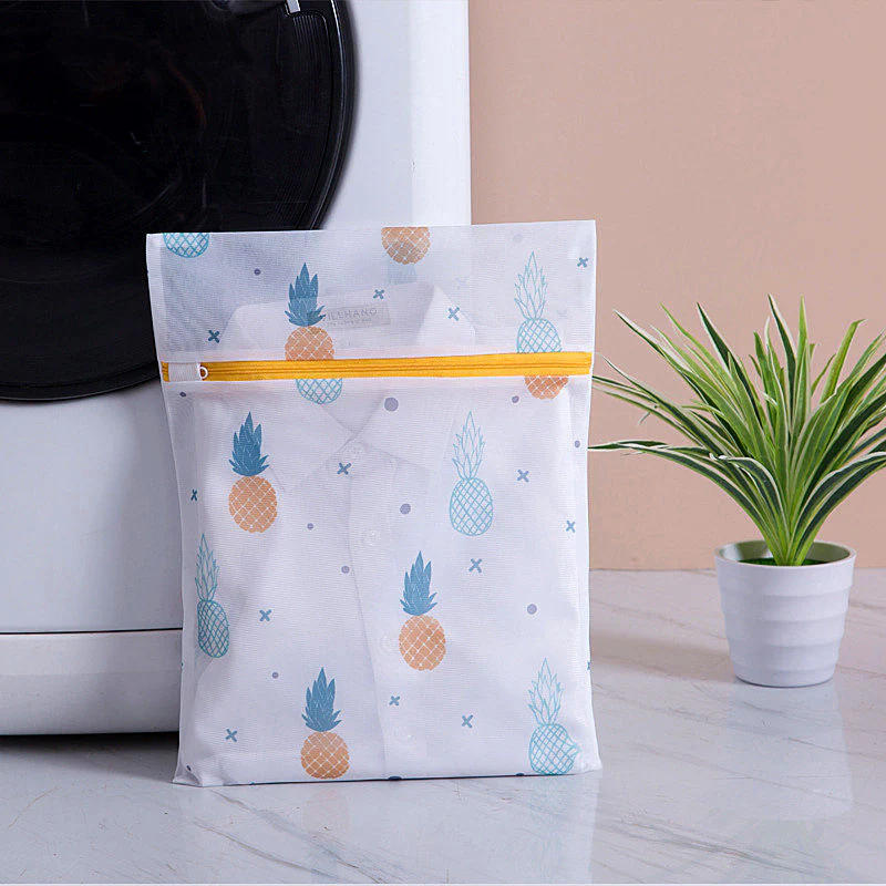 HULIANFU Pineapple Printing Zippered Mesh Laundry Bag Polyester Washing Net Bag For Underwear Sock Washing Machine Pouch Clothes Bra Bags - Deanwangkt