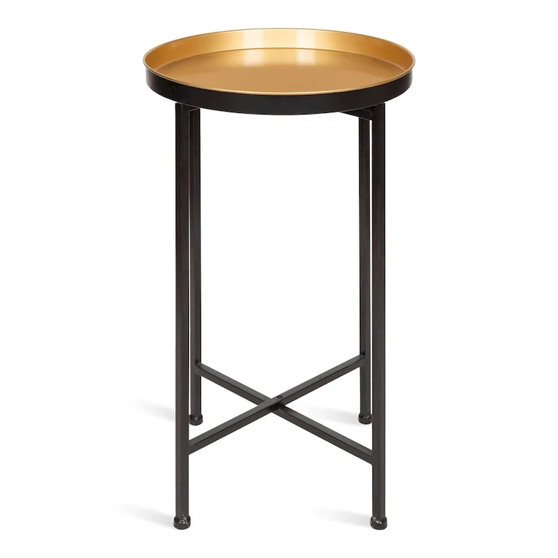 Celia Round Metal Tray/ Foldable Accent Table - 14x14x25.75