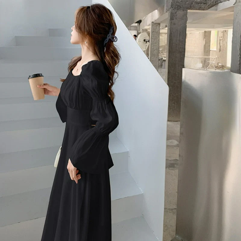 Hulianfu Backless Sexy Vintage Fairy Dress Women Sweet Elegant Princess Evening Party Dresses Female Casual Korean Long Sleeve Chic Dress - Deanwangkt