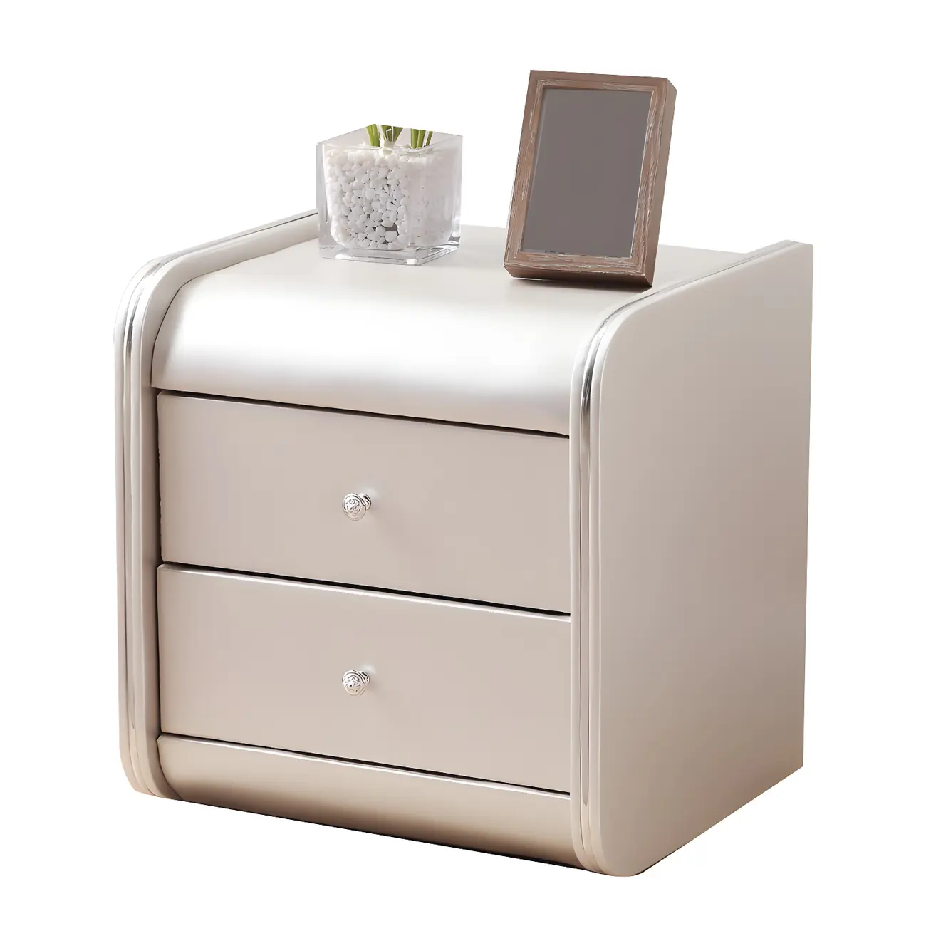 Stylish Narrow Faux Leather Bedside Table with 2 Drawers