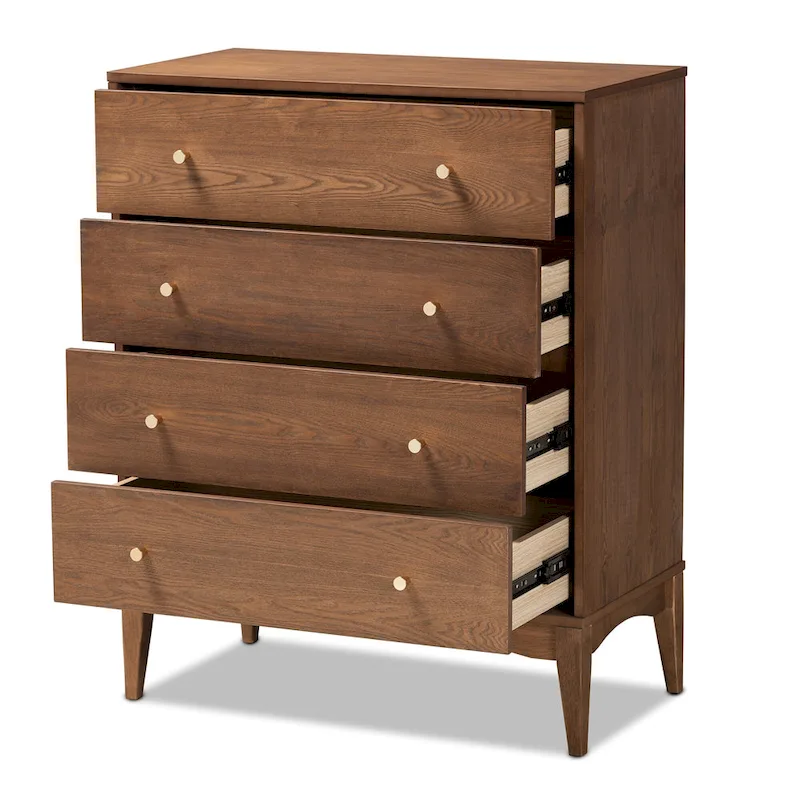 Landis Mid-Century Modern Ash Walnut Finished Wood 4-Drawer Chest