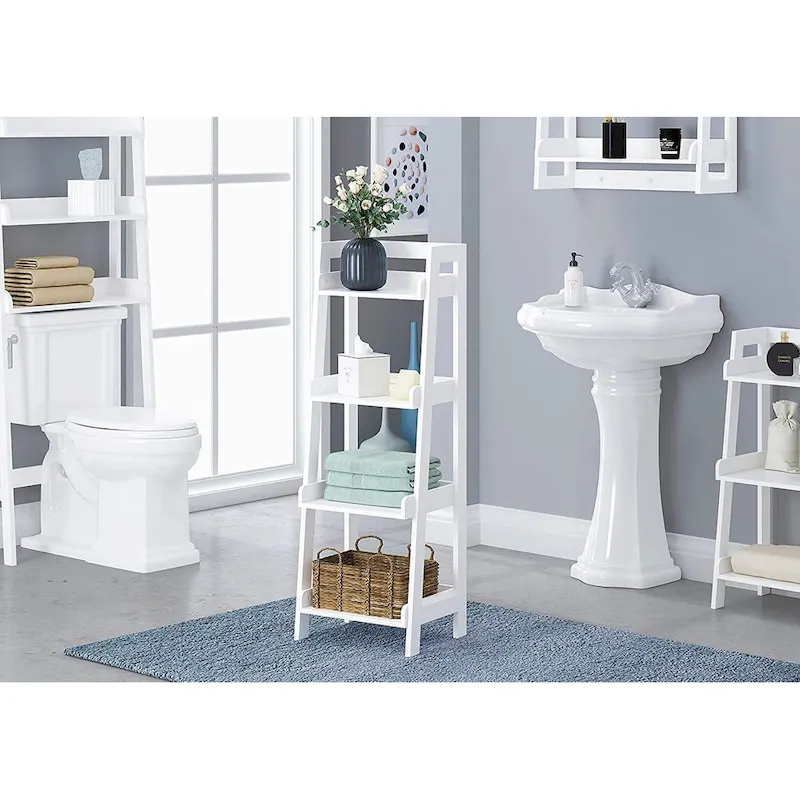 UTEX 4-Tier Ladder Shelf, Bathroom Shelf Freestanding, 4-Shelf Spacesaver Open Wood Shelving Unit, Ladder Shelf