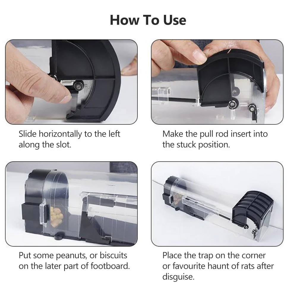 HULIANFU Smart Self-locking Mousetrap Safe Firm Transparent Household Mouse Catcher Plastic Reusable Humane Indoor Outdoor Rat Trap - Deanwangkt