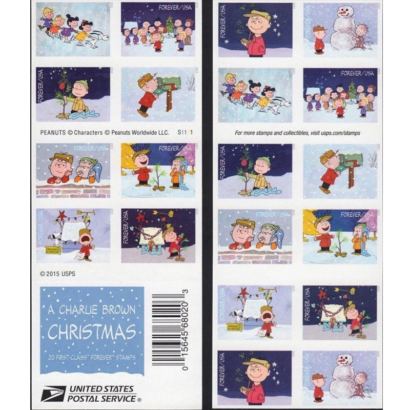Charlie Brown Christmas 2015, (Book of 20) - TWENTYSTAMPS