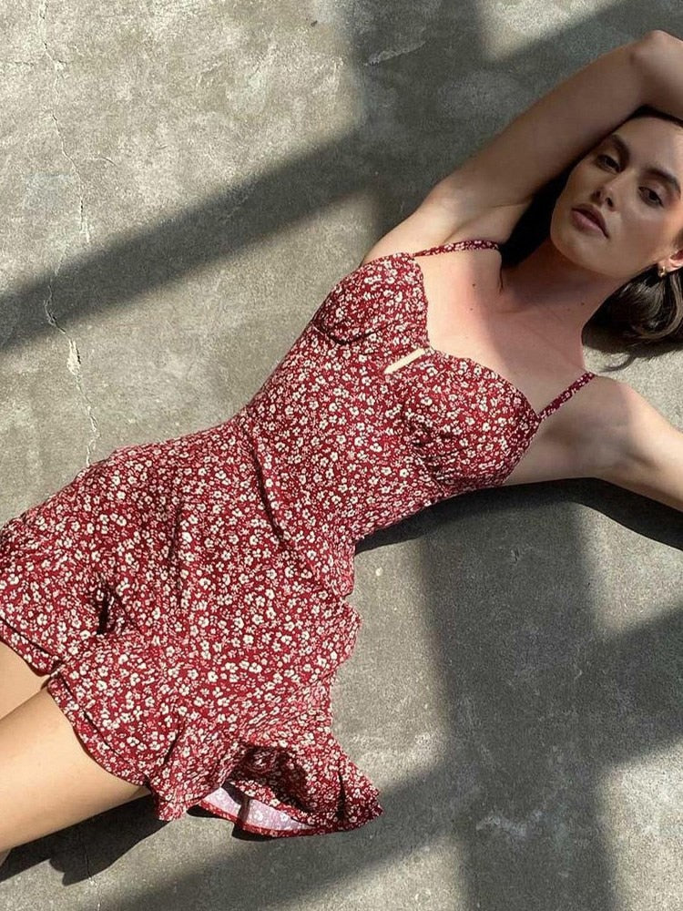 Hulianfu Floral Slip Mini Dress Women Sleeveless Hollow Out Backless Lace Up Summer Dresses Sexy Fashion Party Beachwear 2026 - Deanwangkt