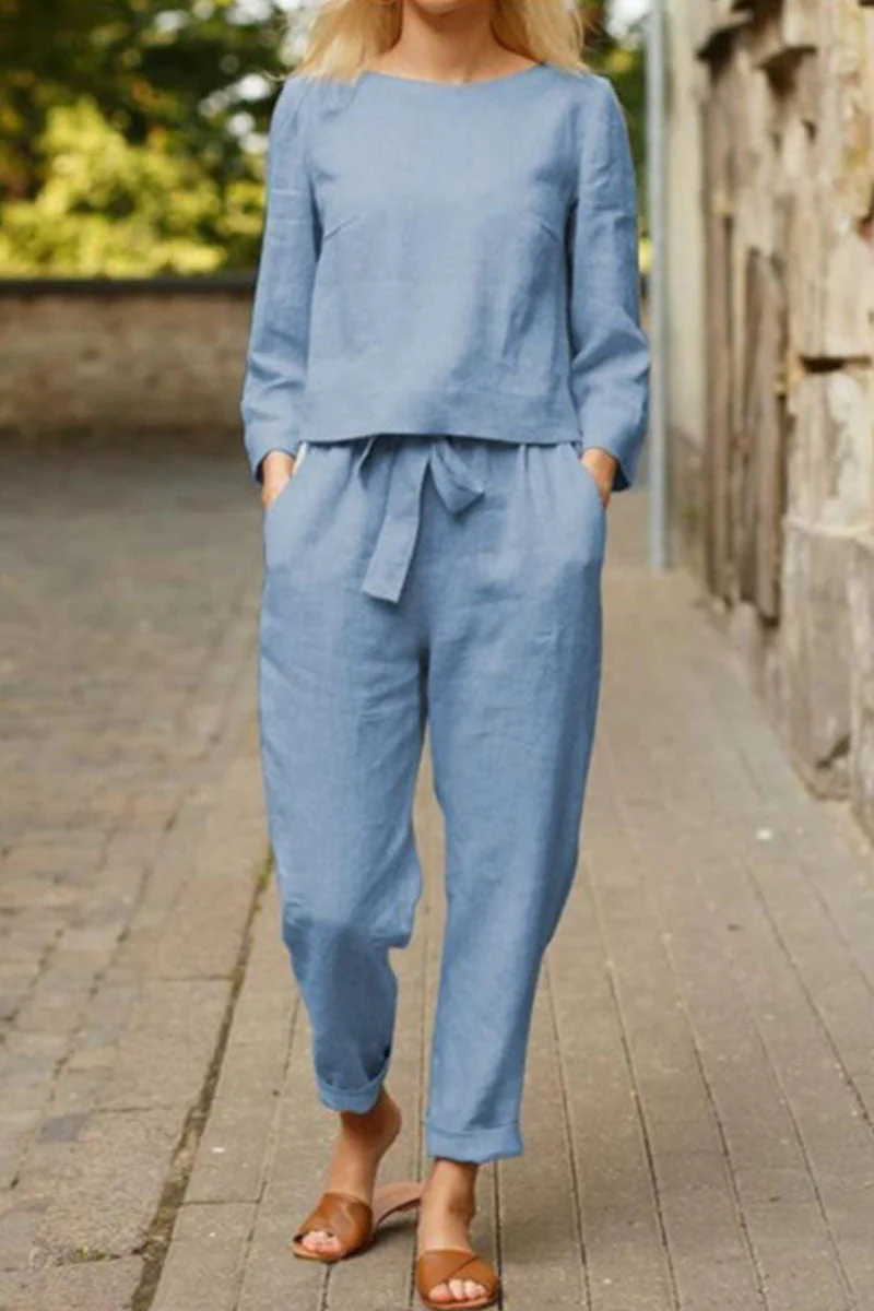 hulianfu Fashion Vintage Solid Patchwork O Neck Long Sleeve Two Pieces(4 Colors) - Deanwangkt