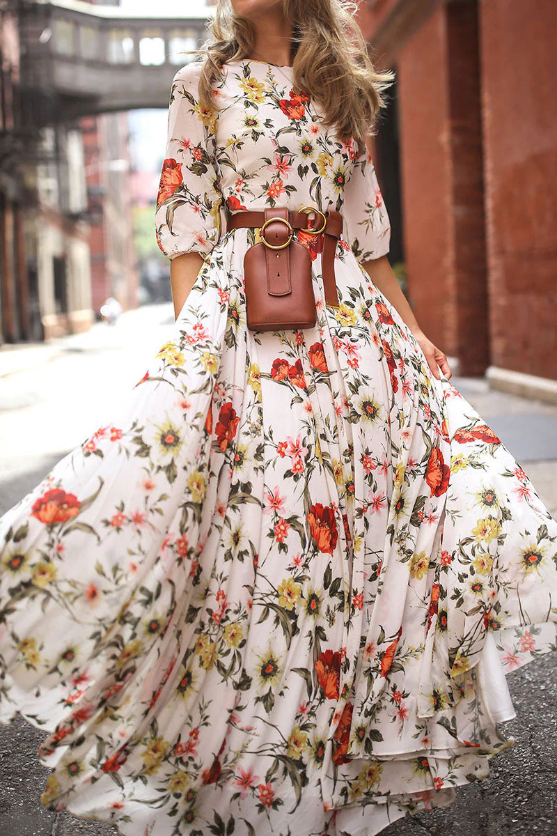 Fashion Elegant Print Patchwork O Neck A Line Dresses - Deanwangkt