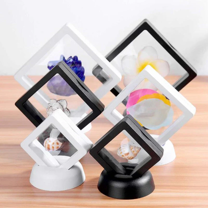 HULIANFU Square 3D Floating Jewelry Coin Display Frame Holder Box Case Stand Home Decorations  Jewelry Display Stand Ring Pendant Holder - Deanwangkt