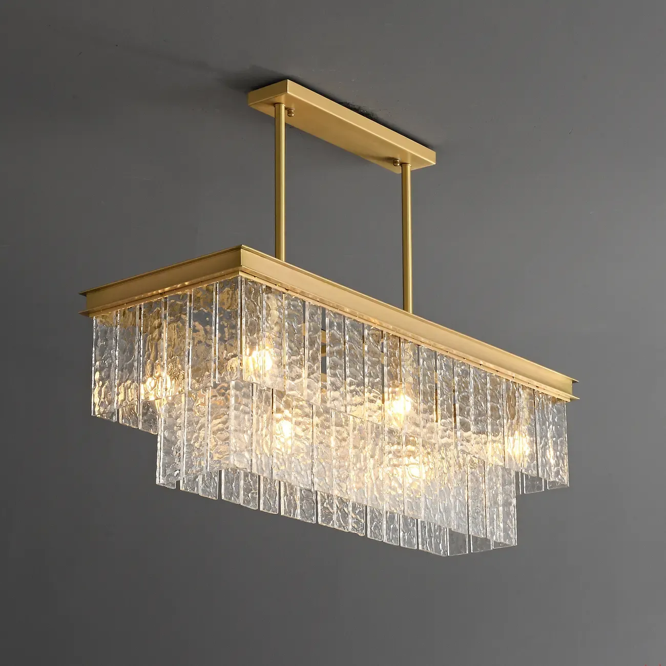 Modern Luxury Brass Glass Rectangular  2-Tier Island Lights-HomeyFad