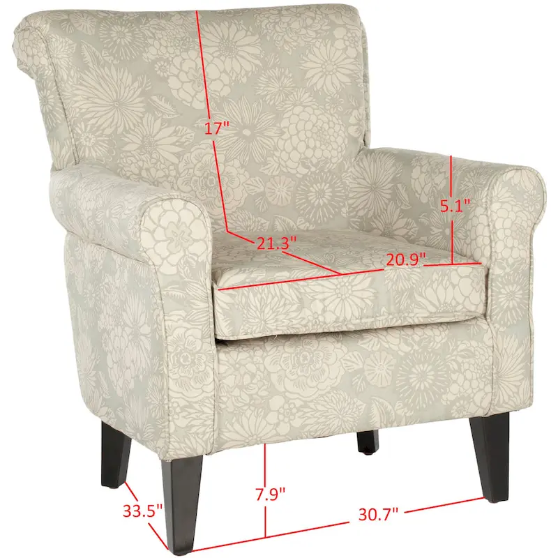 Gramercy Garden Motif Grey Club Chair - 30W x 33D x 32H