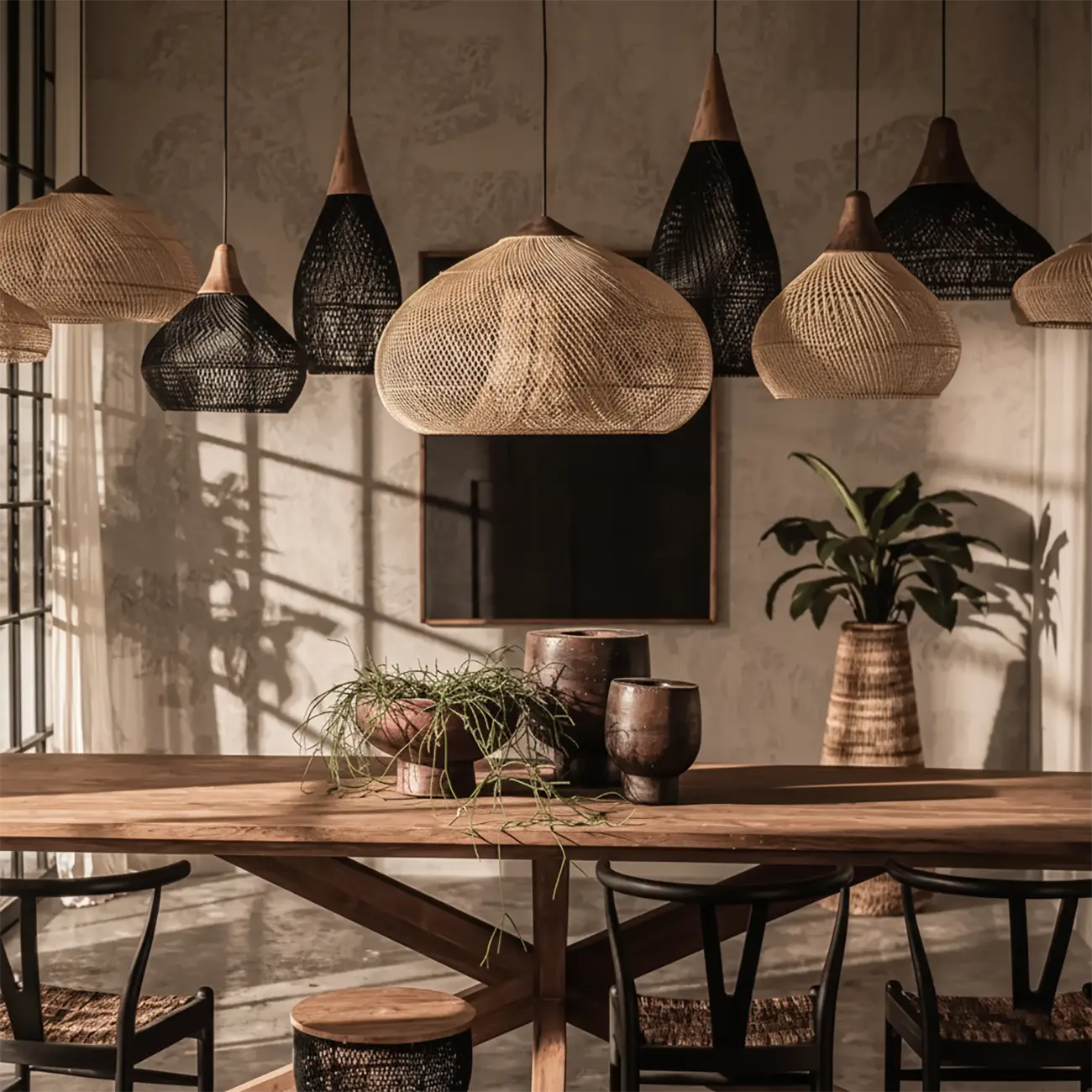 Wabi sabi style Rattan Bamboo Pendant Lights