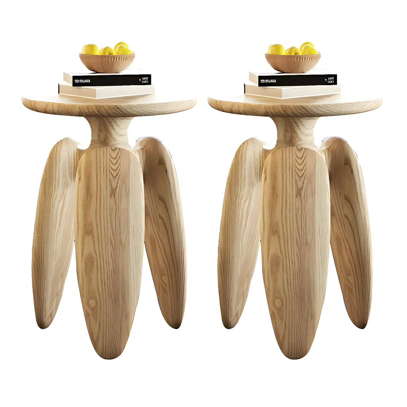 Natural Ash Wood Round Living Room Side Table Three Legs