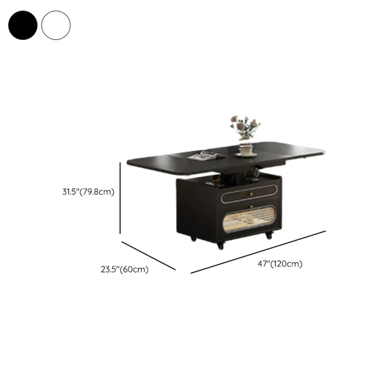 Foldable Wood White Modern Wheeled Small Side Table