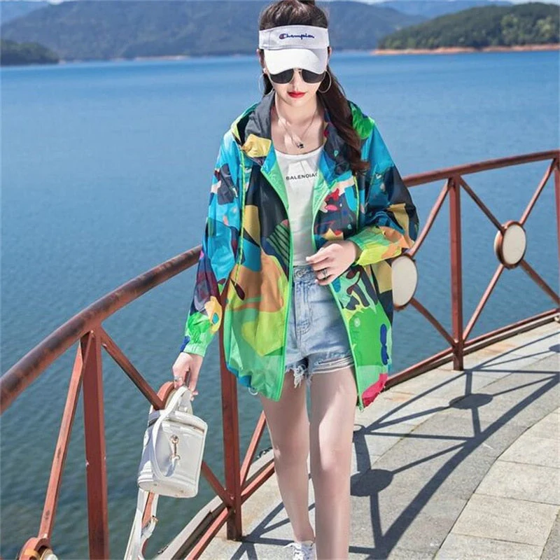 Hulianfu Female Summer New Camouflage Thin Sun Protection Clothing Women Short Anti-Ultraviolet Korean Sun Protection Clothing - Deanwangkt