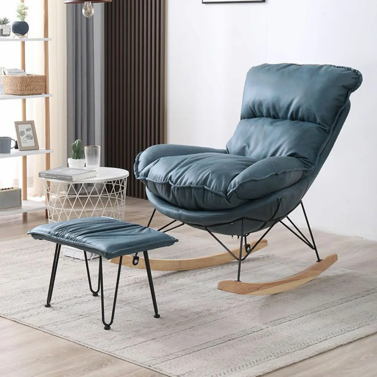 Cotton Upholstered Rocking Chair with Removable Cushions