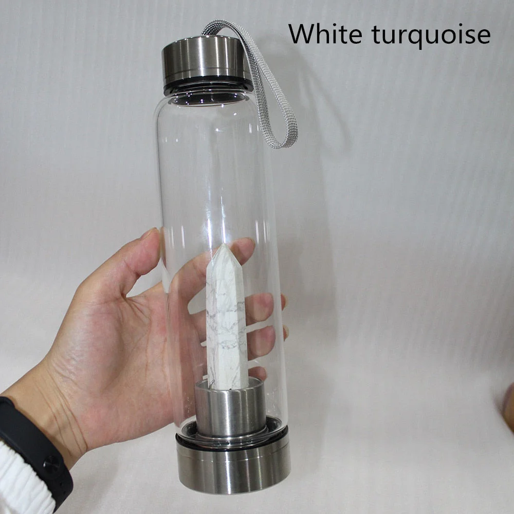 HULIANFU water bottle Drop Shipping Natural Crystal Point Healing Obelisk Wand Elixir Quartz Crystal Water Bottle To wand heals energy st - Deanwangkt