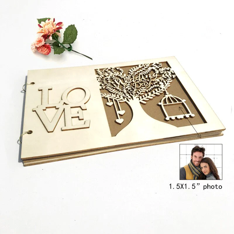 HULIANFU New Wooden Wedding Guestbook Reception Book Sign-in Book Personalized Mr. and Mrs. Photo Frame Wedding Decoration Supplies - Deanwangkt