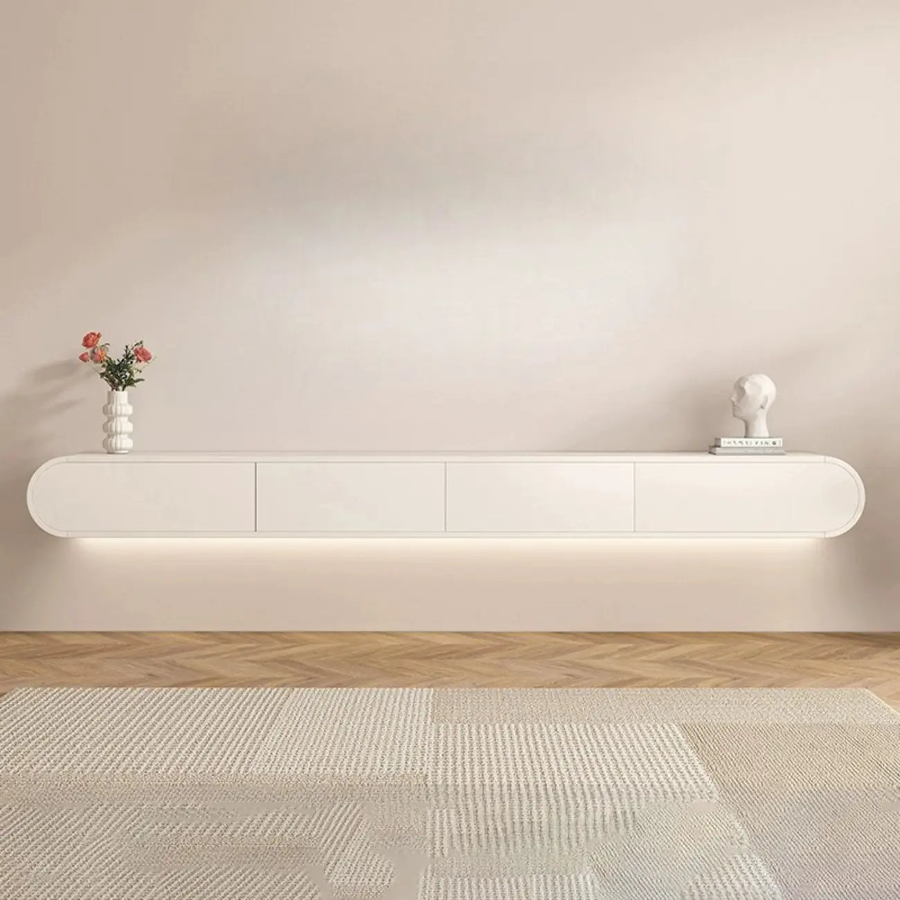 White Wooden Floating TV Stand with Storage for Living Room