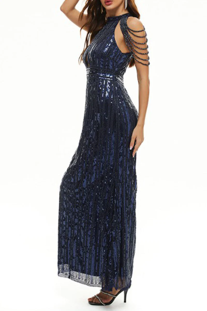 hulianfu Celebrities Elegant Solid Sequins Patchwork O Neck Evening Dress Dresses - Deanwangkt