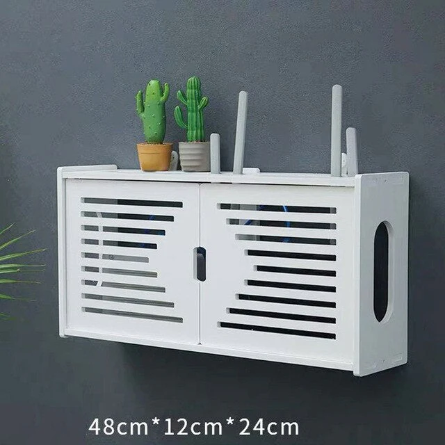 HULIANFU Large Wireless Wifi Router Storage Box PVC Density Panel Shelf Wall Hanging Board Bracket Cable  Organizer Home Decor - Deanwangkt