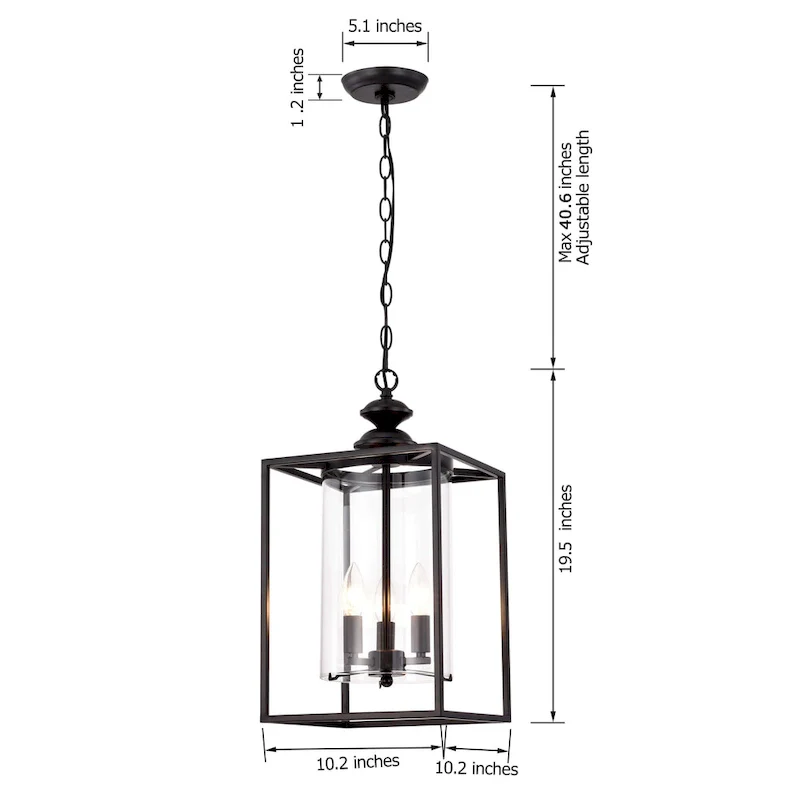 Marta Antique Black 3-light Glass and Metal Lantern Pendant Chandelier