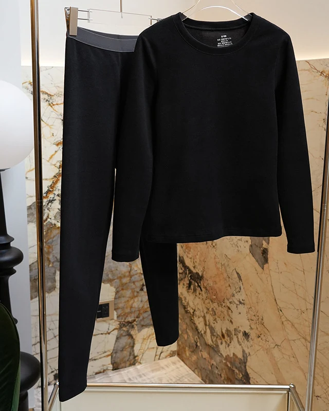 Fall/Winter double-sided brushed thickened aerogel sheep wool-blend thermal underwear set for women, long johns and long bottoms