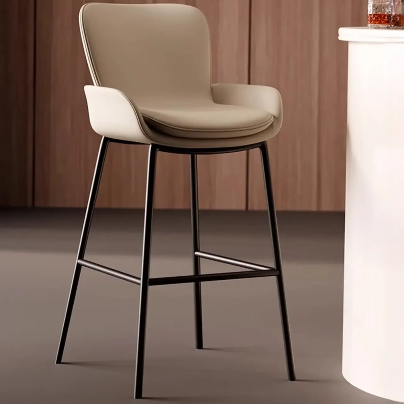 Coffee Bucket Four Legs Leather Counter Bar Stools