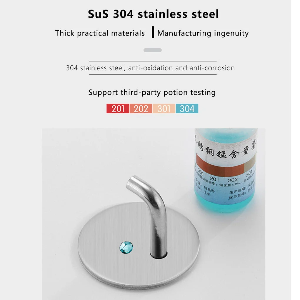 HULIANFU Wall Hook Storage Hanger 304 Stainless Steel Wall Hook Self-adhesive Towel Key Umbrella Hanger Hook for Kitchen Bathroom - Deanwangkt