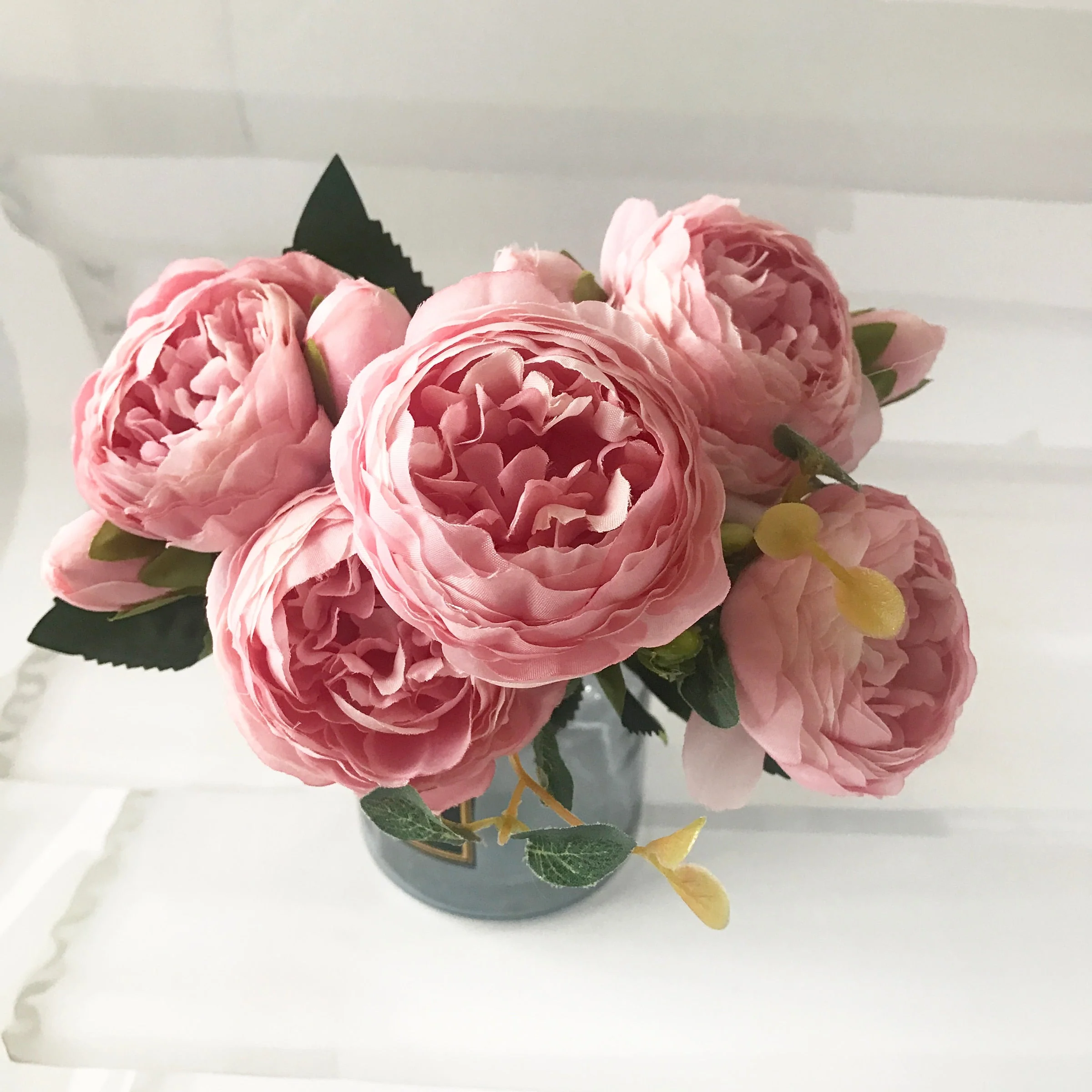 HULIANFU 2026  30cm Rose Pink Silk Peony Artificial Flowers Bouquet 5 Big Head and 4 Bud Cheap Fake Flowers for Home Wedding Decoration indoor - Deanwangkt