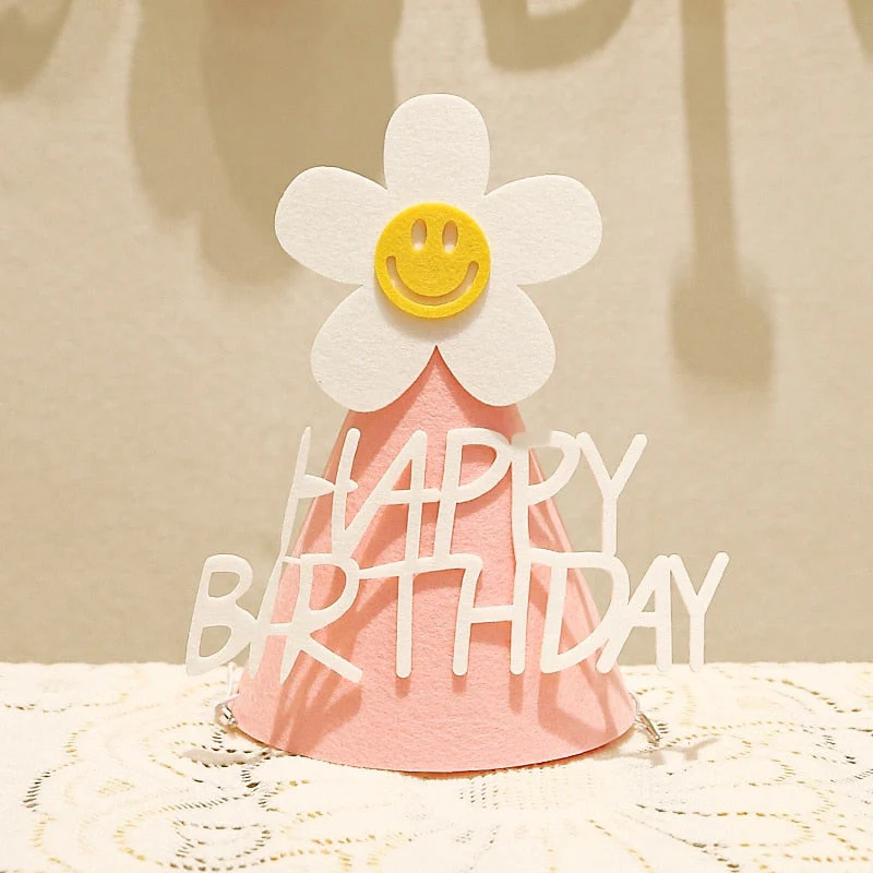 HULIANFU ins Kids Yellow Flower Birthday Hat Little Daisy Party Hat Baby Shower Headwear White Happy Birthday Smile Headband - Deanwangkt