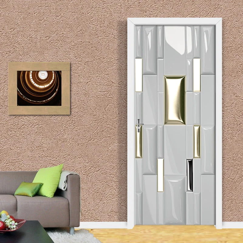 HULIANFU 2026  PVC Self-Adhesive Waterproof Door Sticker Modern 3D Abstract Line Mural Wallpaper Living Room Study Home Decor Art Door Poster - Deanwangkt